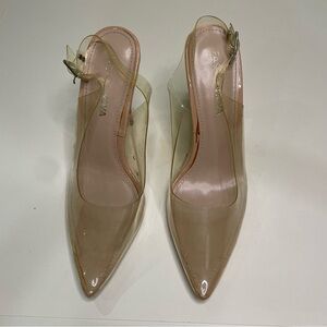 Fashion Nova Clear Tan Slingback Heels
